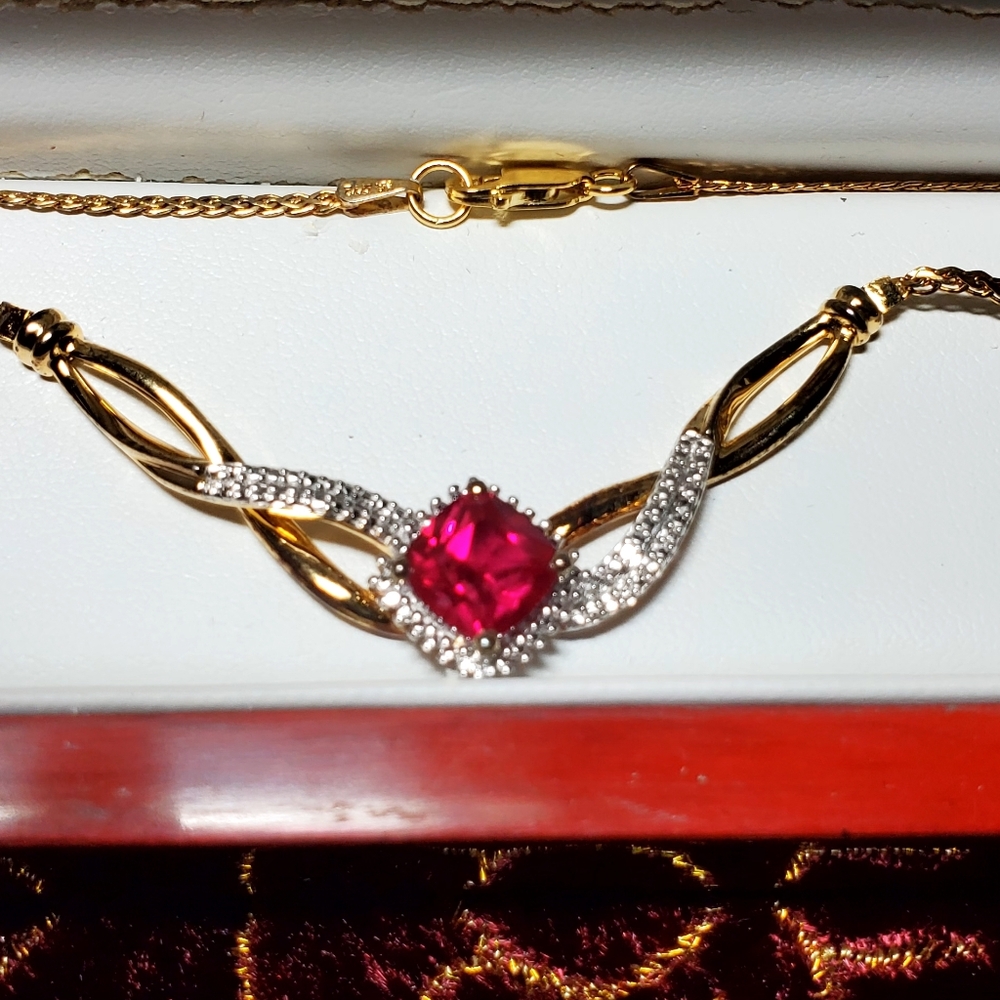 Elegant Italian Gold Necklace With Ruby And Diamond Accents